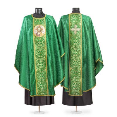 purple chasuble with Christ and Cross medallion