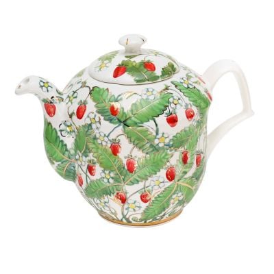 Strawberry and flowers teapot with gold elements