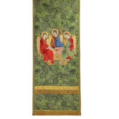 green decorative lectern cover with an icon