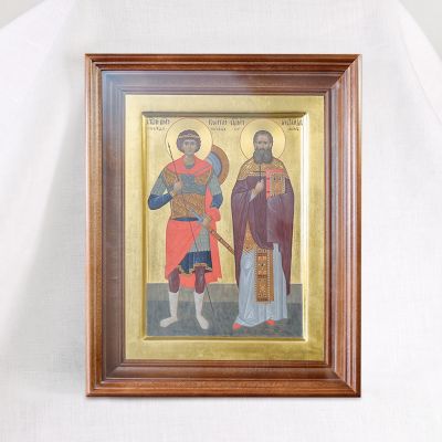  Hand-painted Icon of St. George the Victorious & Hieroconfessor Alexander (Orlov)