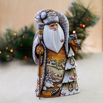 handcarved santa with owl