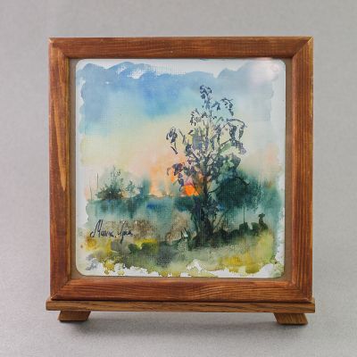 Watercolor Sunset Tree Painting