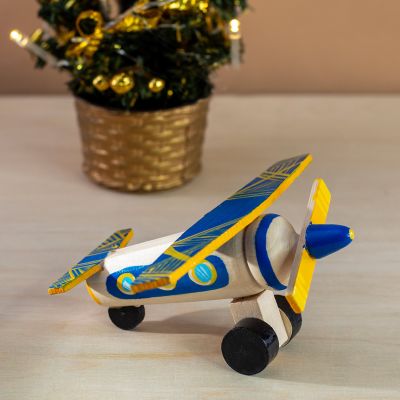 Wooden Toy Airplane for kids with hand-painted elements