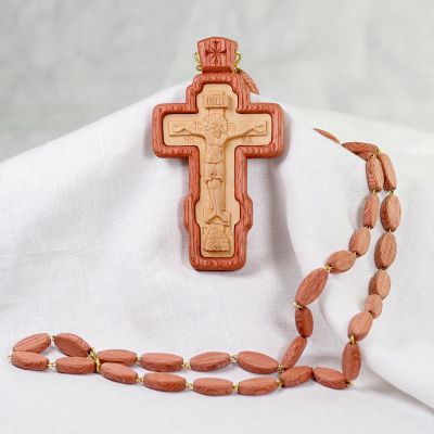 white and red handcarved pectoral cross 