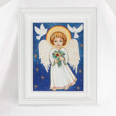 handmade wall picture of an angel with doves