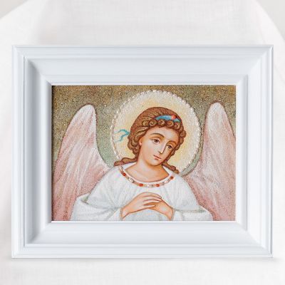 framed angel with pearls and semi-precious stones 