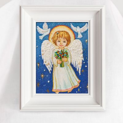 handmade wall picture of an angel with doves