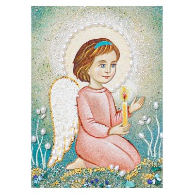 handmade semi-precious stones picture of an angel with a candle with pearls