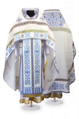 Russian-style priest vestment with blue Easter embroidery