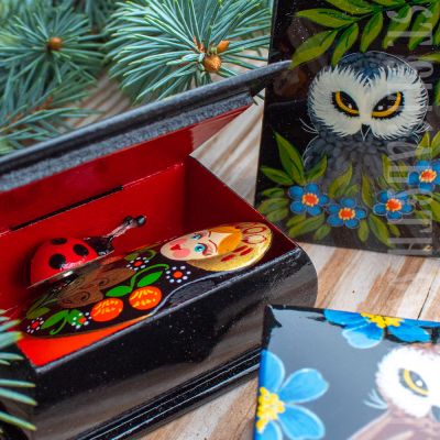 russian lacquer box owls 