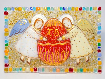 Easter square stained glass panel 