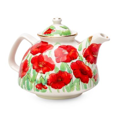 summer ceramic tea set with red bright poppies