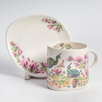 beautiful peacocks ceramic cup and a saucer set 