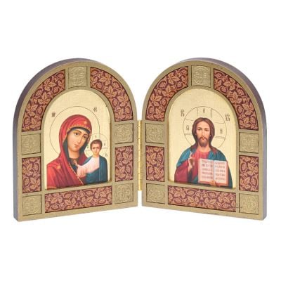 folding icon with icons of the Mother of God of Kazan and Savior with patterns