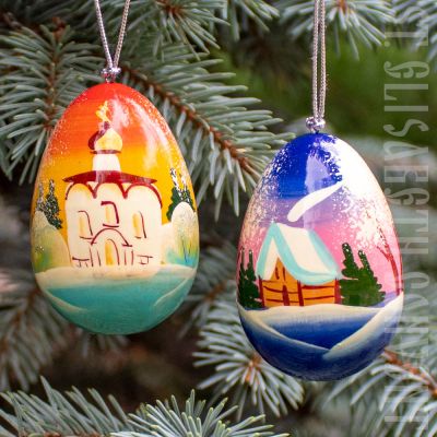 wooder egg shaped Church, souvenir ,folk crafts, christmas tree decoration