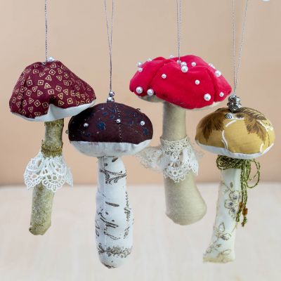 hanging Christmas decorations mushrooms made from fabric