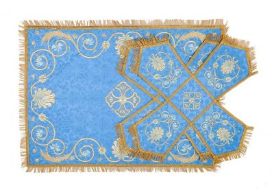 blue church embroidered chalice cover with embroidered ferns 