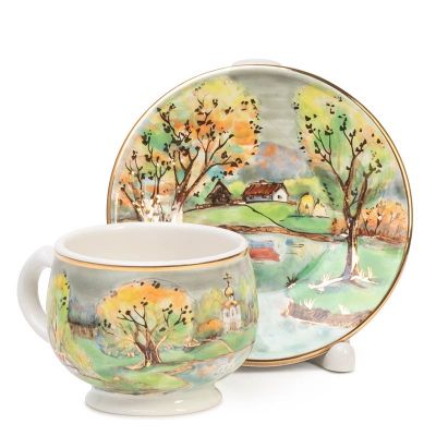 autumn coffee cup and a saucer set 