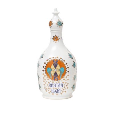 Ceramic Holy Water Bottle. Decal.