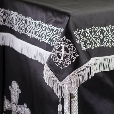 black church silk holy table vestment with Silver embroidery and tassels
