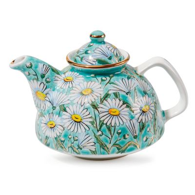 ceramic teapot with hand-painted daisies