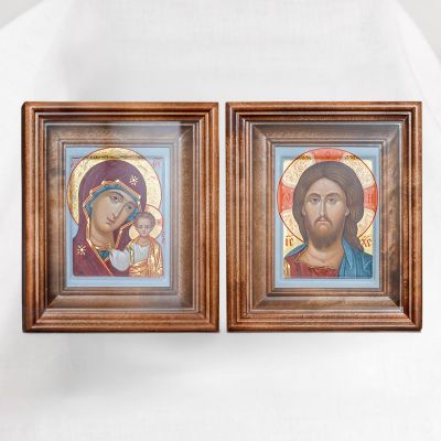 hand-painted wedding icon set of Jesus Christ and the Theotokos