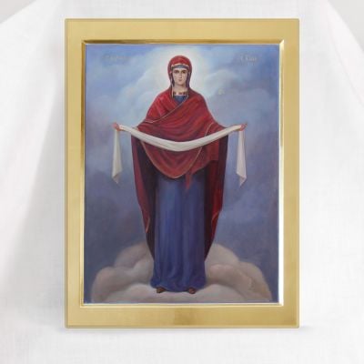 Protection of the Theotokos Icon made by hand with gold 