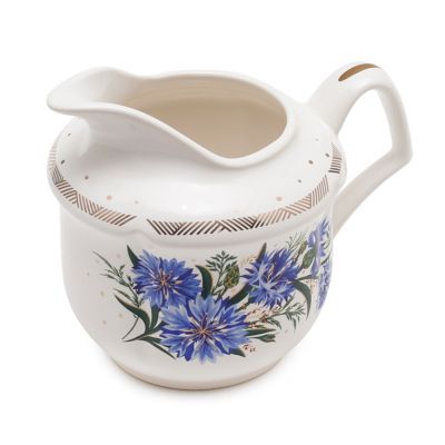 ceramic creamer with blue cornflowers and gold elements