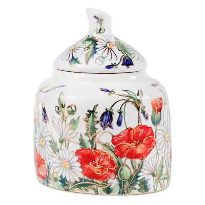 hand-painted ceramic sugar bowl with wildflowers
