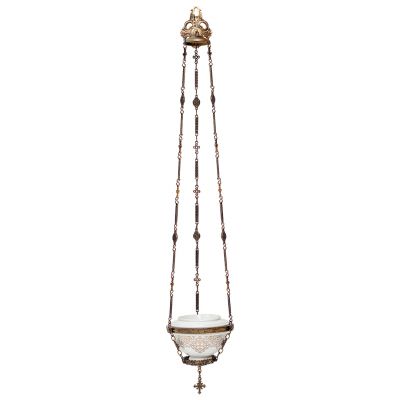 hanging ceramic vigil lamp with golden patterns