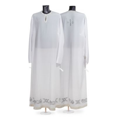 Russian style priest sticharion with embroidered lower hem