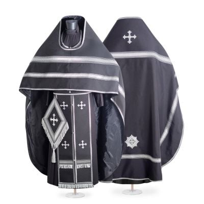 purple gabardine priest vestment with Golgotha embroidery