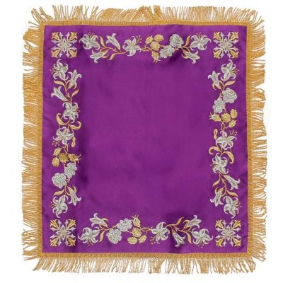 white silk analogion top cover with lilies embroidery