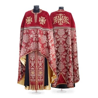 Greek-Style Priest Vestment with Embroidery Easter burgundy