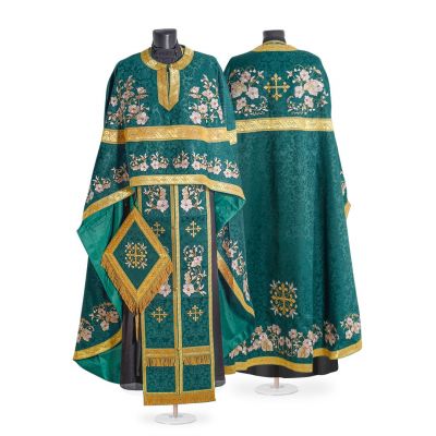 Green Greek vestment with flowers embroidery 