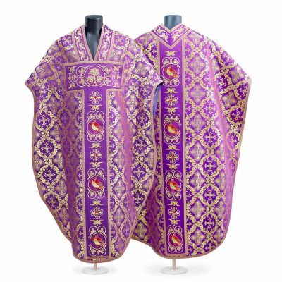 purple chasuble with embroidery with embroidered phoenixes
