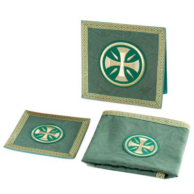 red decorative Mass set for Eucharist with crosses