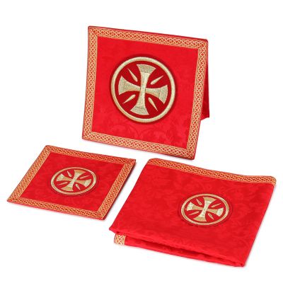red decorative Mass set for Eucharist with crosses