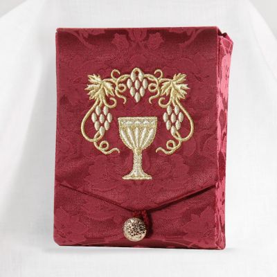 burgundy decorative portable case with Chalice and grapes embroidery
