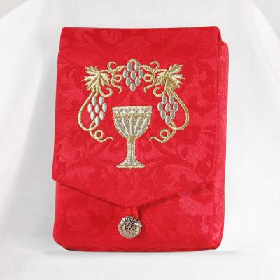 burgundy decorative portable case with Chalice and grapes embroidery
