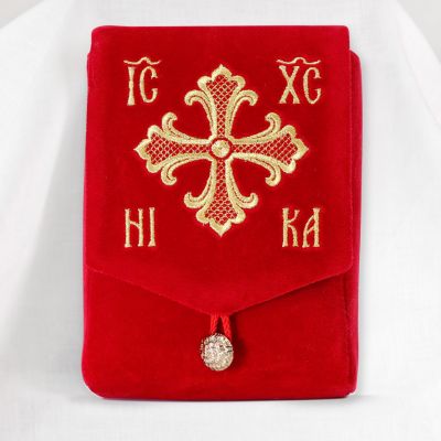 red velvet portable tabernackle with gold threads embroidery