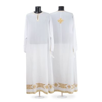 faux silk priest sticharion with embroidered hem and cross on the back