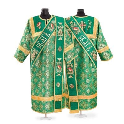green protodeacon vestment with embroidered orarion