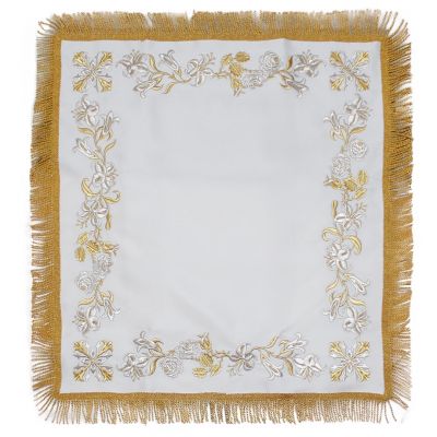 white silk analogion top cover with lilies embroidery