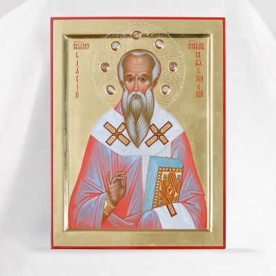 Saint Blaise the Bishop of Sebaste hand-painted con with semi-precious stones