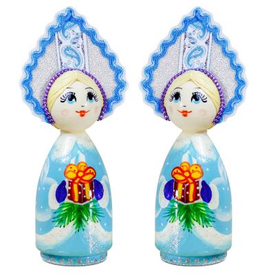 Blue Russian Doll in Kokoshnik with a gift box