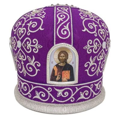 wite mitre with lacquered icons and stones