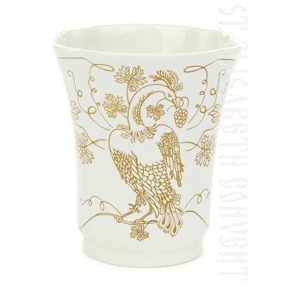 handmade ceramic cup with a decal and gold elements