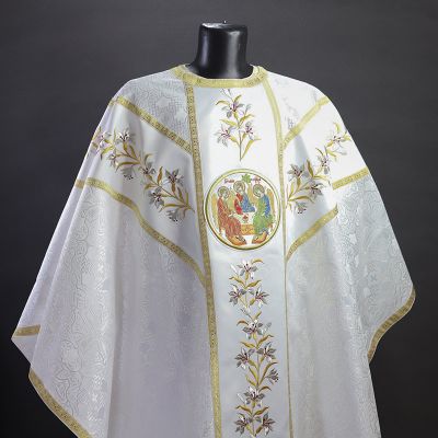 white chasuble with Holy Trinity Medallion