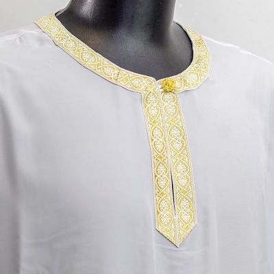White Priest Sticharion with Cross and Galloon - Orthodox Clergy Vestments